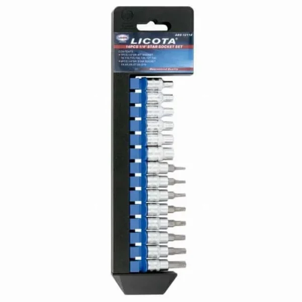 Vasos cortos y vasos + punta Torx 1/4” 14 piezas