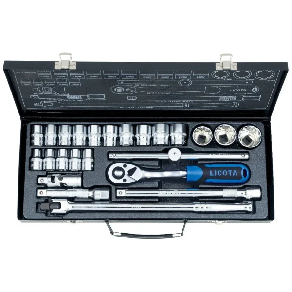 Estuche metálico 1/2 24 pcs sistema SAE vasos 12pt