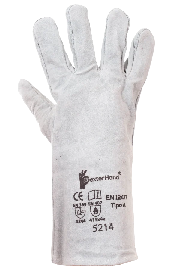 Dexterhand 5214 Guante Soldador Gris de Carnaza Cosido con Hilo de Algodón de 14" (Par)
