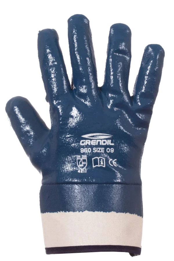 Grendil 960 Guante de Algodón Recubierto en Nitrilo Azul Puño de Seguridad (Par)