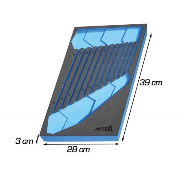 Bandeja espuma llaves acodadas 28x39mm