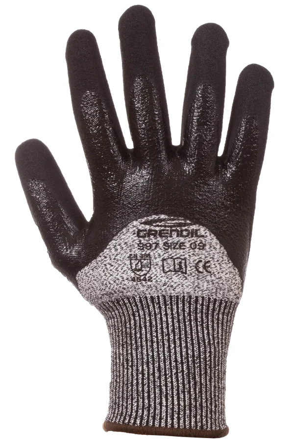 Grendil 997 Guante Resistente al Corte Nivel 5 base HPPE recubierto en Nitrilo Laminado Negro (Par)