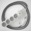 Base múltiple con cable textil Lino Natural Gris CLRN02 y clavija Schuko con anillo confort - Imagen 5