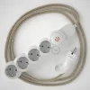 Base múltiple con cable textil Lino Natural Neutro CLRN01 y clavija Schuko con anillo confort - Imagen 5