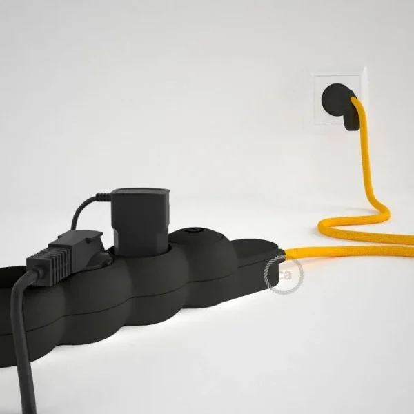 Base multi enchufe schuko con cable textil efecto seda Amarillo CLRM10