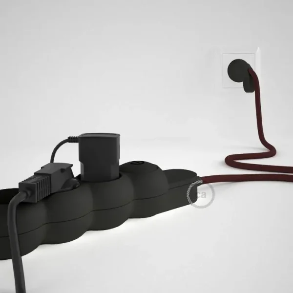 Base multi enchufe schuko con cable textil efecto seda Burdeos