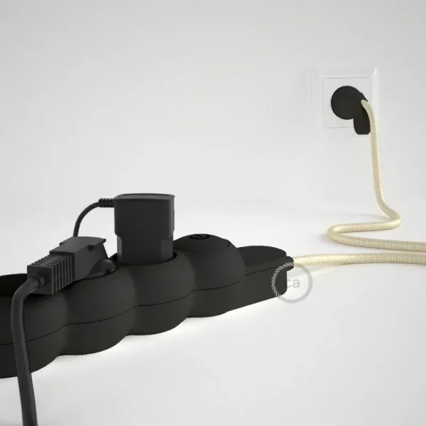 Base multi enchufe schuko con cable textil efecto seda Marfil CLRM00