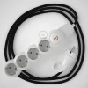 Base múltiple con cable textil efecto seda Negro CLRM04 y clavija Schuko con anillo confort - Imagen 5