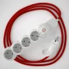 Base multi enchufe schuko con cable textil efecto seda Rojo CLRM09 - Imagen 5