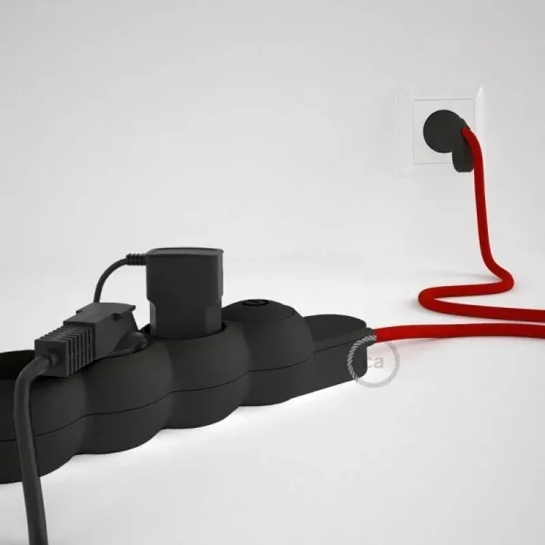 Base multi enchufe schuko con cable textil efecto seda Rojo CLRM09