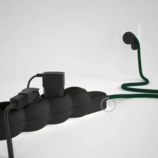 Base multi enchufe schuko con cable textil efecto seda Verde Oscuro
