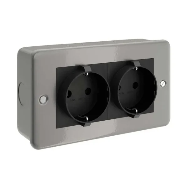 Enchufe schuko doble superficie caja metálica para Flexi-tube