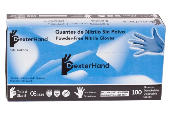 Dexterhand 704PF Guantes de Nitrilo Desechables Sin Polvo (Dispensador 100 pz o 50 pares)