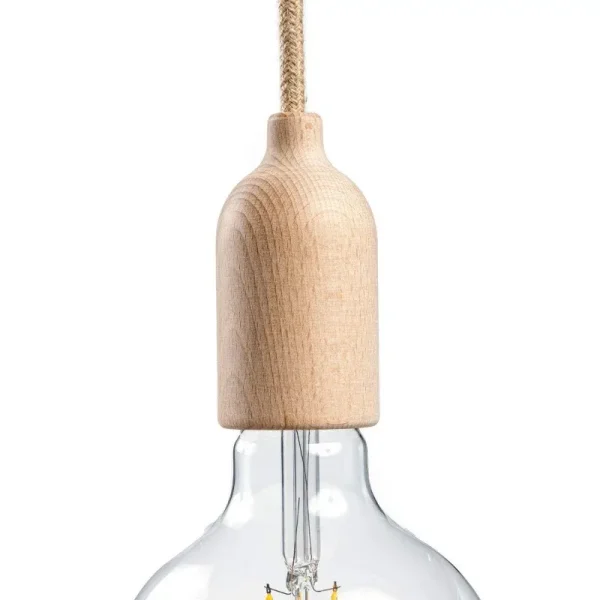 Portalámparas de madera E27 con prensa cables oculto