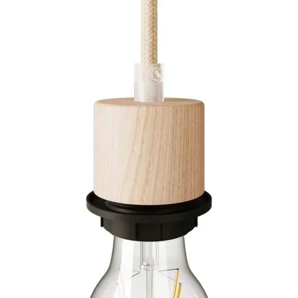 Portalámparas madera E27 para pantallas con prensa cables